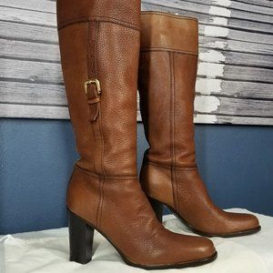 PRADA Knee-High Brown Leather Heel Boots - Size EUR 37.5